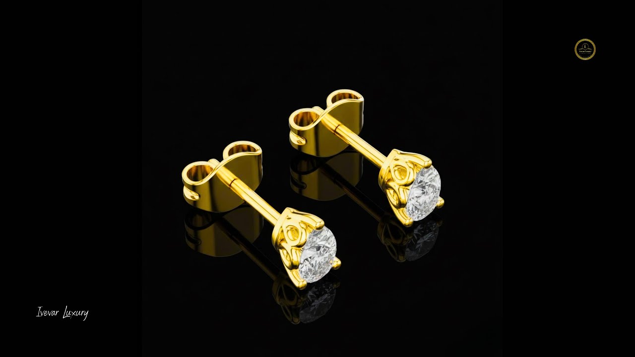 Gold Oval Solitaire Stud Earrings.