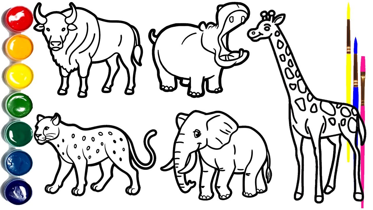 How to Draw Wild Animals for Kids | Buffalo, Hippo, Leopard  , Elephant & Giraffe 🐘🖍️