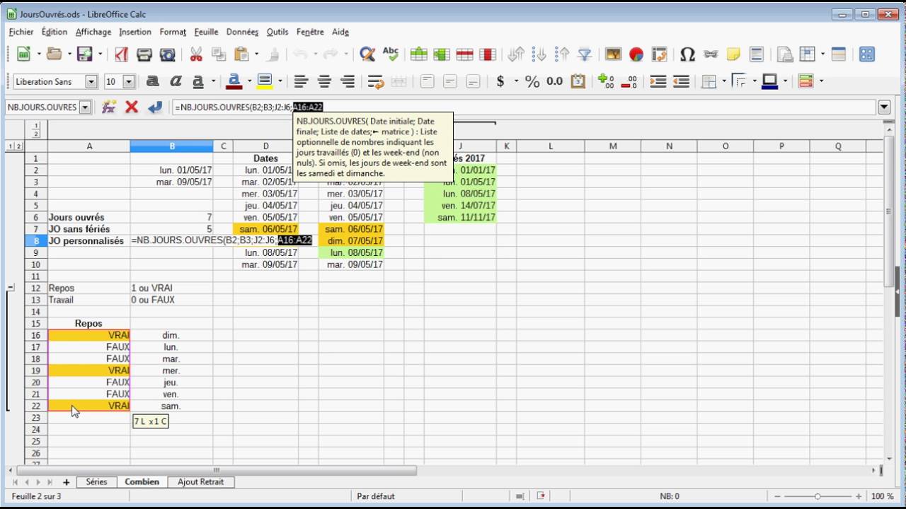 LibreOffice Calc - Gérer les jours ouvrés