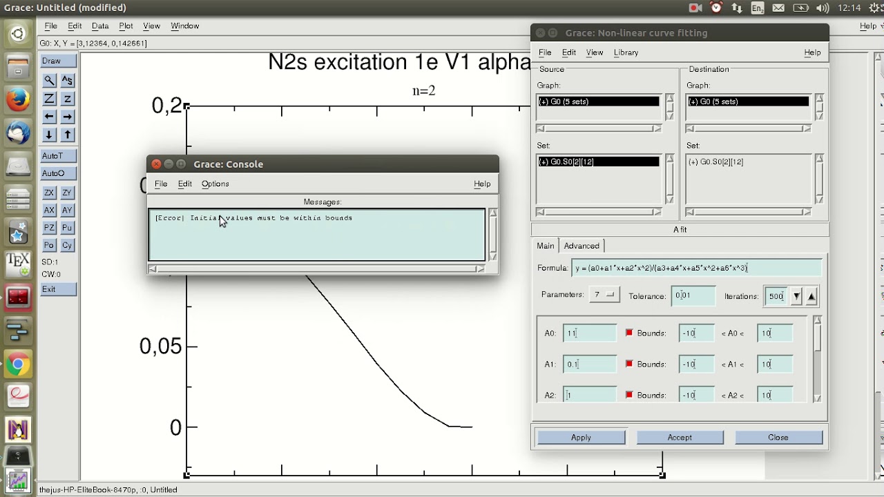 Curve fitting in xmgrace. An example.