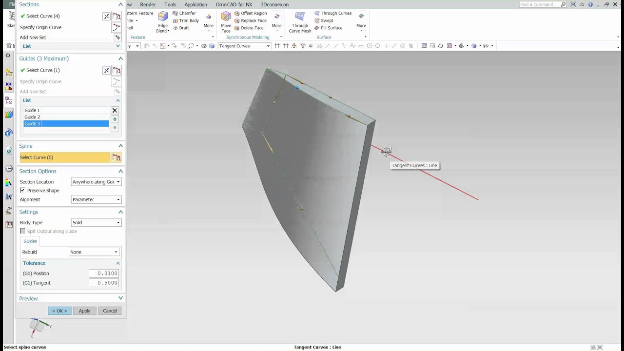 Siemens NX | Стреловидная конструкция: 1 секция - 3 направляющие