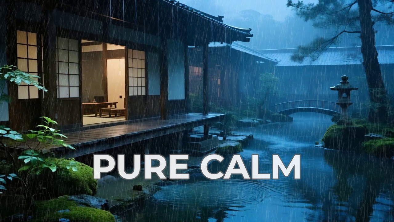 12 hours Pure Serenity Dusk Rain at Traditional Riverside Hut to Completely Calm Your Busy Mind 🌫️