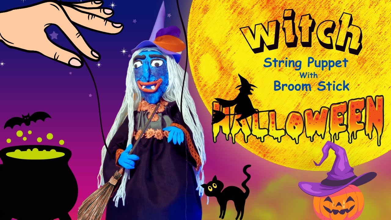 Easy DIY Witch String Puppet with a Broomstick for Halloween