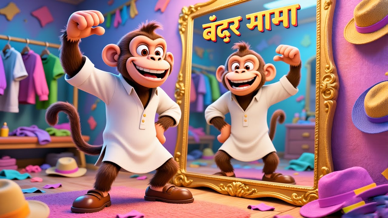 बंदर मामा पहन पजामा 🐵 | Bandar Mama Kids Song | Hindi Cartoon Rhymes for Children | Funny Monkey