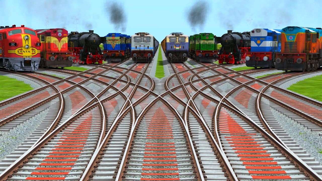 10 Trains Crossing At Bumpy Railroad | The Railway Convergence | Many Tracks, One Destination