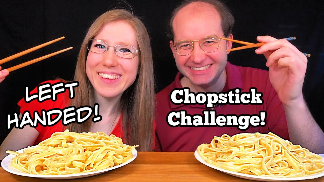 Fettuccine Alfredo (Left Handed Chopstick Challenge) Mukbang!