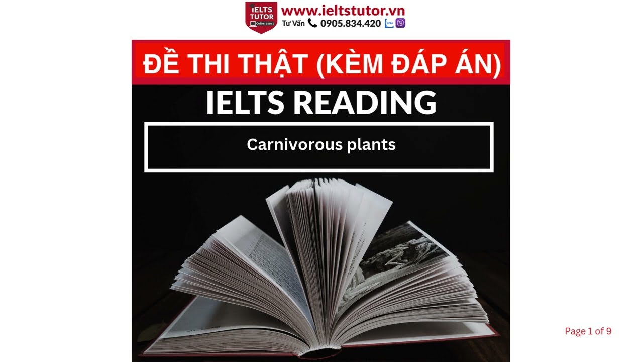 🔥🔥Carnivorous plants: Đề thi thật IELTS READING (IELTS Reading Recent Actual Test) - Kèm đáp án