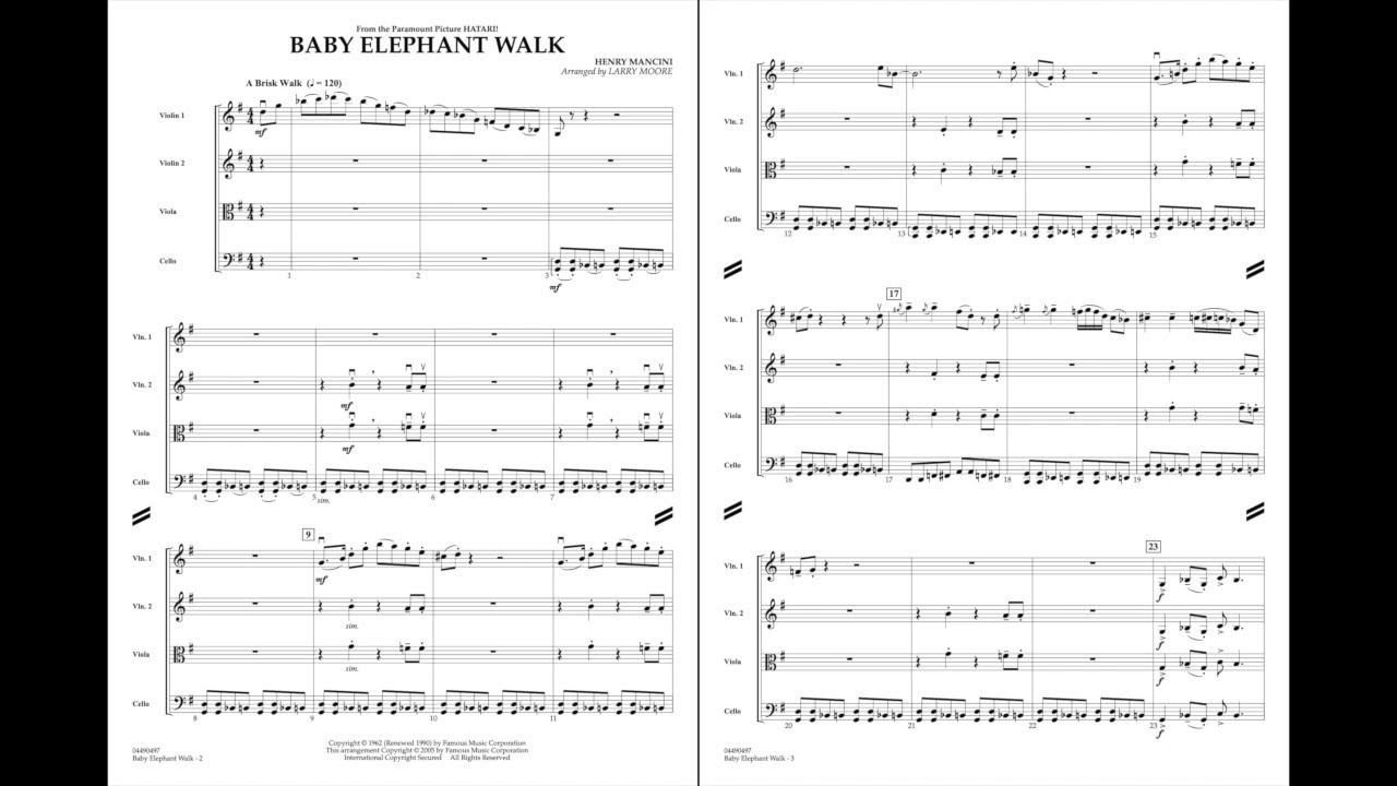 Baby Elephant Walk (Str. Qrt.) by Henry Mancini/arr. Larry Moore