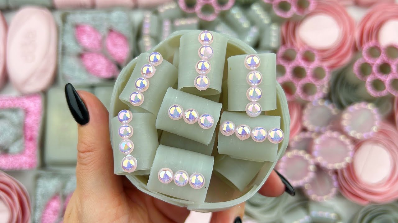 Soap boxes with glitter foam and starch★Cutting cubes★Hand crush soap stripes★