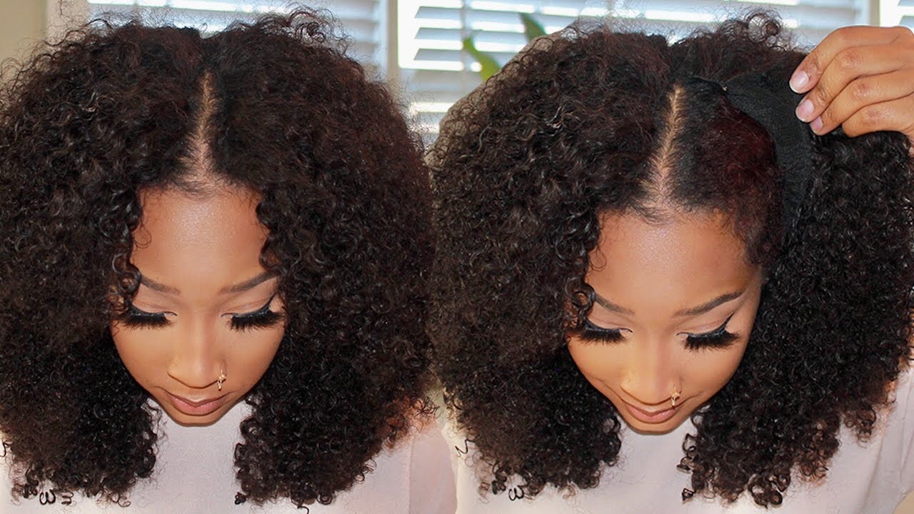 I really installed this wig with NO LEAVE OUT!!  feat Nadula Kinky Curly V Part Wig.