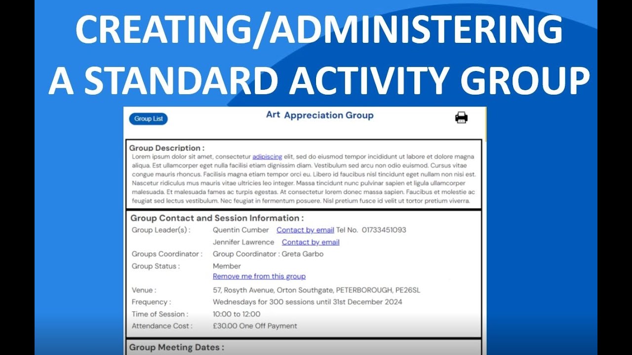 Creating a STANDARD GROUP in U3AWeb