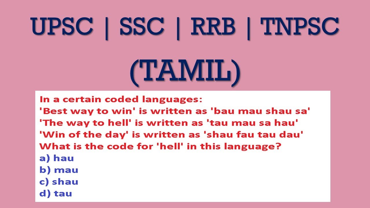 What is the code for 'hell' in this language | Tamil | #onlineclasses #aptitude #reasoningquestions
