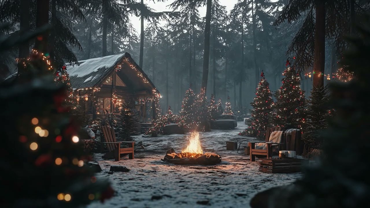 Cozy Christmas Ambience 🎄 Gentle snow & warm campfire in the forest