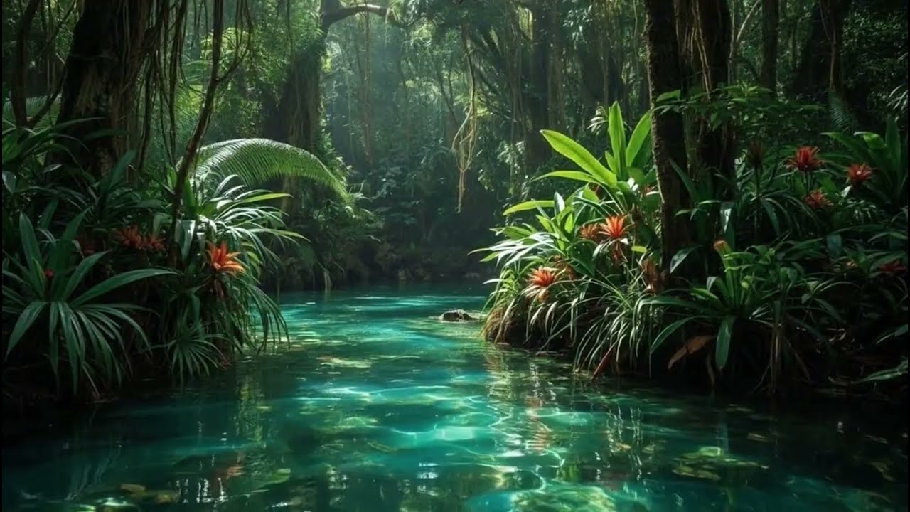 Flowing Streams in the Ancient Forest & Relaxing Meditation Music | 4K