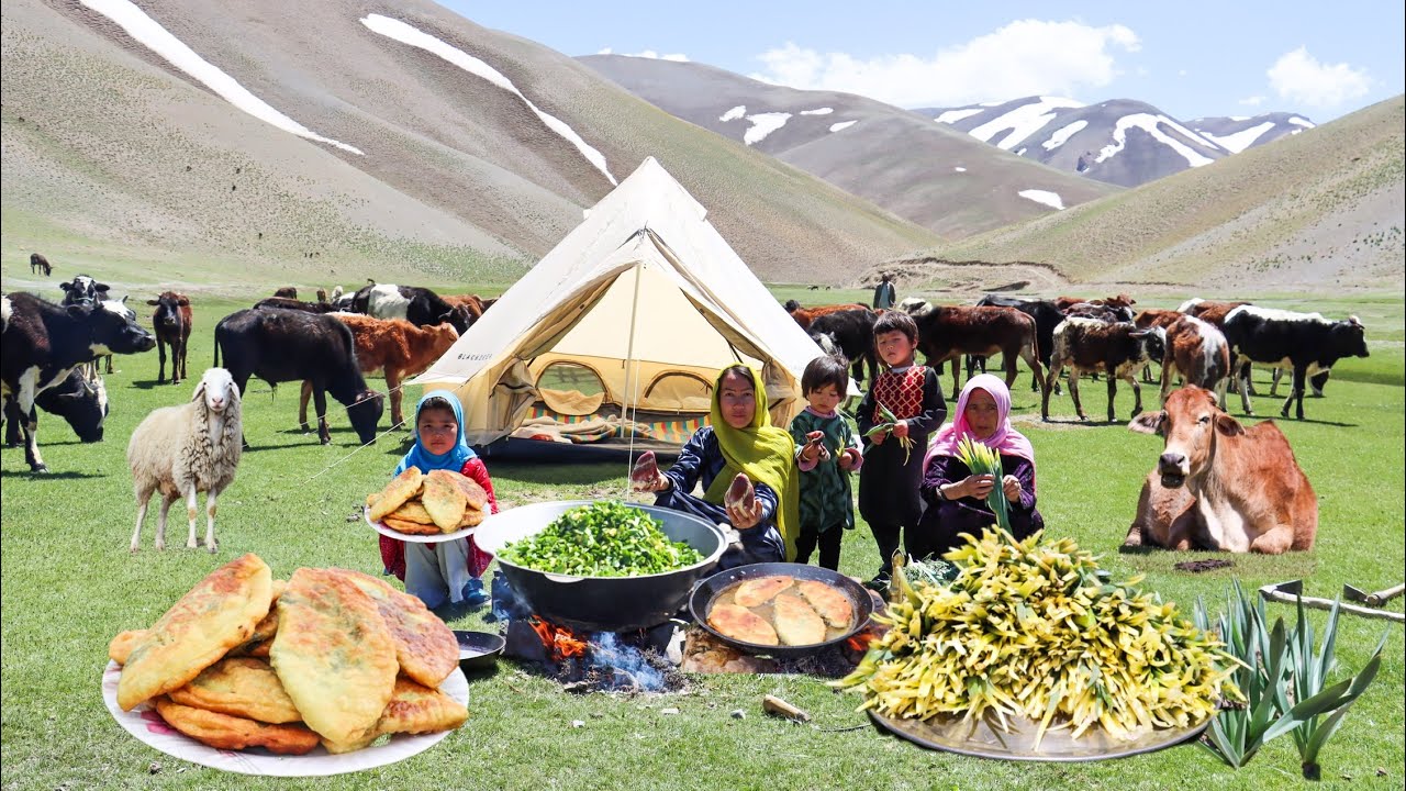 Harvesting Wild Vegetable from Highest Mountain of Afghanistan| Shepherd Mother Cooking Village Food