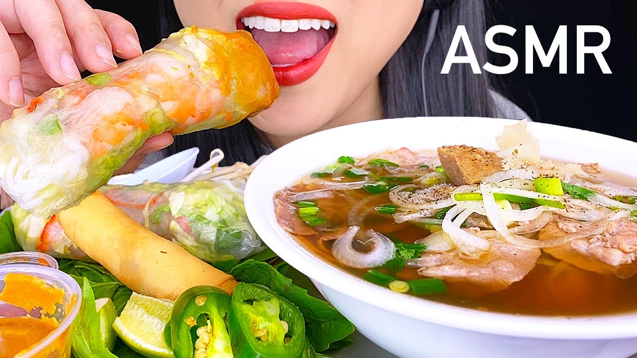 ASMR SPRING ROLLS & Pholicious Noodle Soup (ASMR Eating Show) NO TALKING Slurping Sounds | ASMR Phan