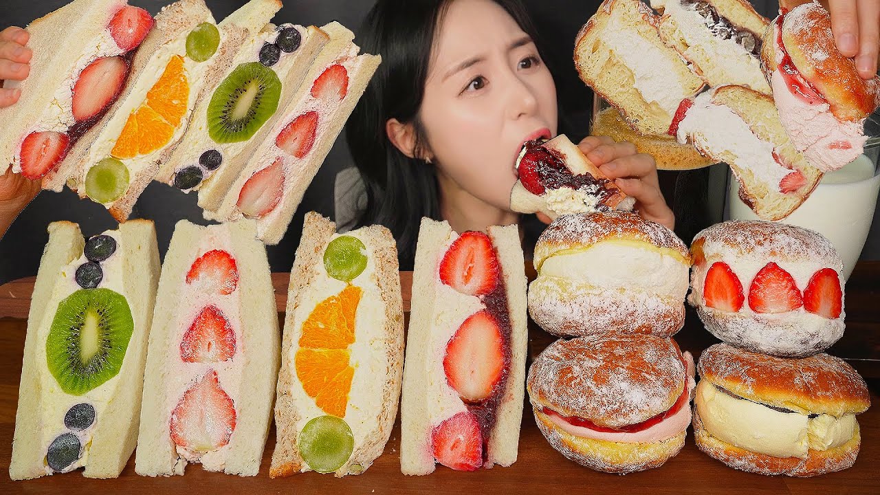 СОЧНЫЙ ДЕСЕРТ🍓 КРЕМОВЫЙ ПОНЧИК & ФРУКТОВЫЙ ХЛЕБ АСМР ЗВУКИ ЕДЫ МУКБАНГ | DONUT MUKBANG