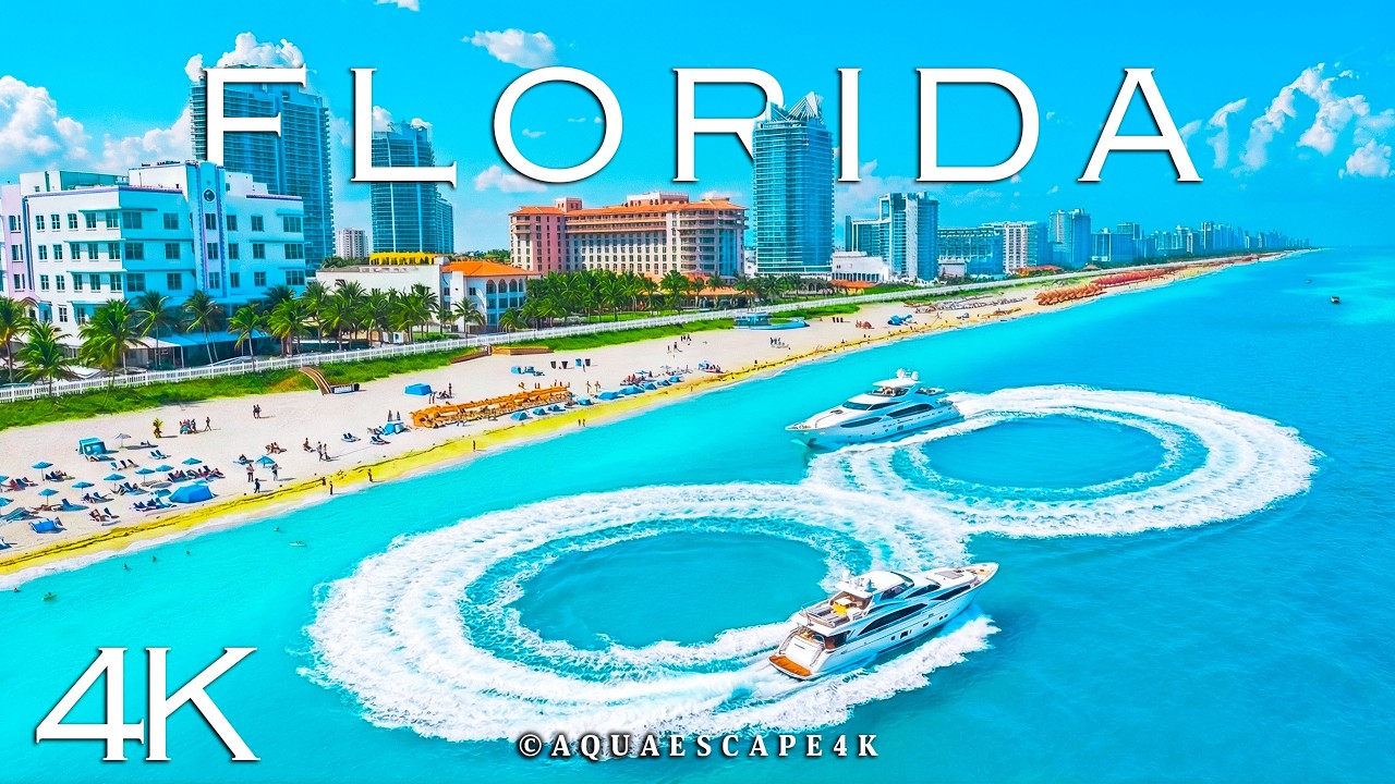 Florida 🇺🇸 - Miami Skyline, Crystal Turquoise Ocean & Yacht Waves | Aqua Escape 4K