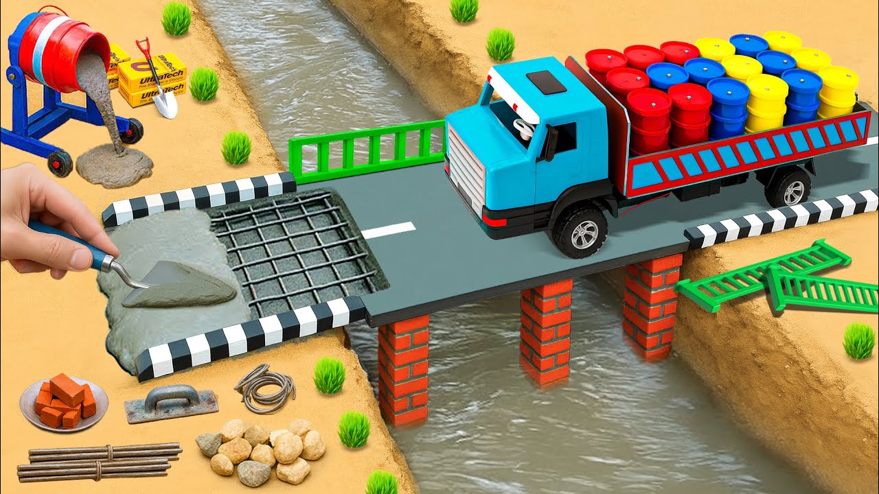 DIY Mini Tractor Builds a Strong Concrete Bridge for Trucks After a Monster Destroyed It