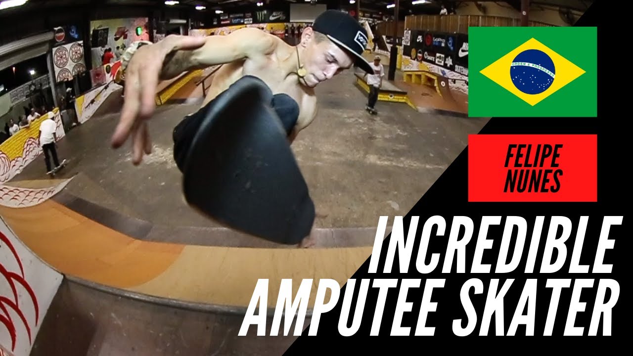 INCREDIBLE DOUBLE AMPUTEE PROFESSIONAL SKATEBOARDER FELIPE NUNES BACKSIDE 360 FLIP