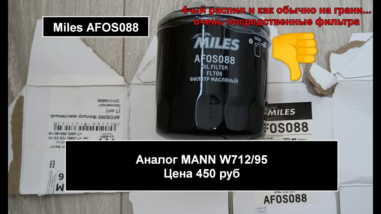 Распил масляного фильтра Miles AFOS088 (аналог MANN W712/95)