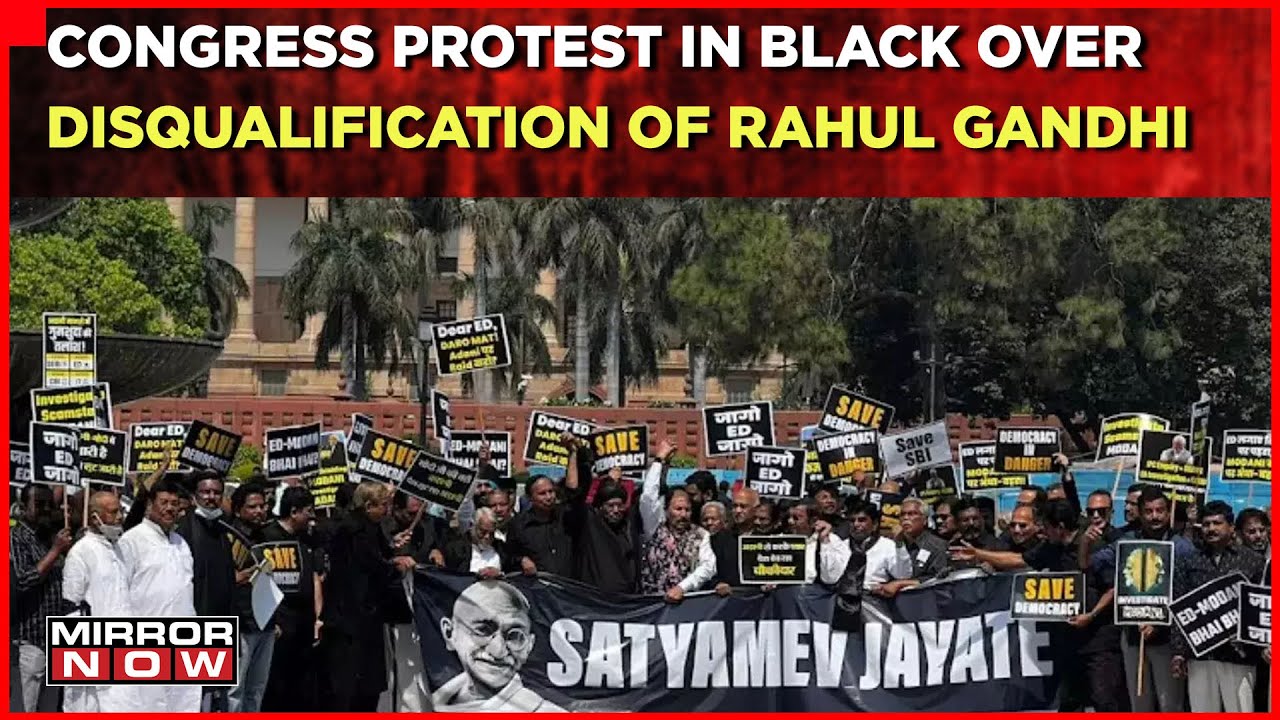 Congress Protest In Black In Parliament Over Disqualification Of Rahul Gandhi | Mirror Now