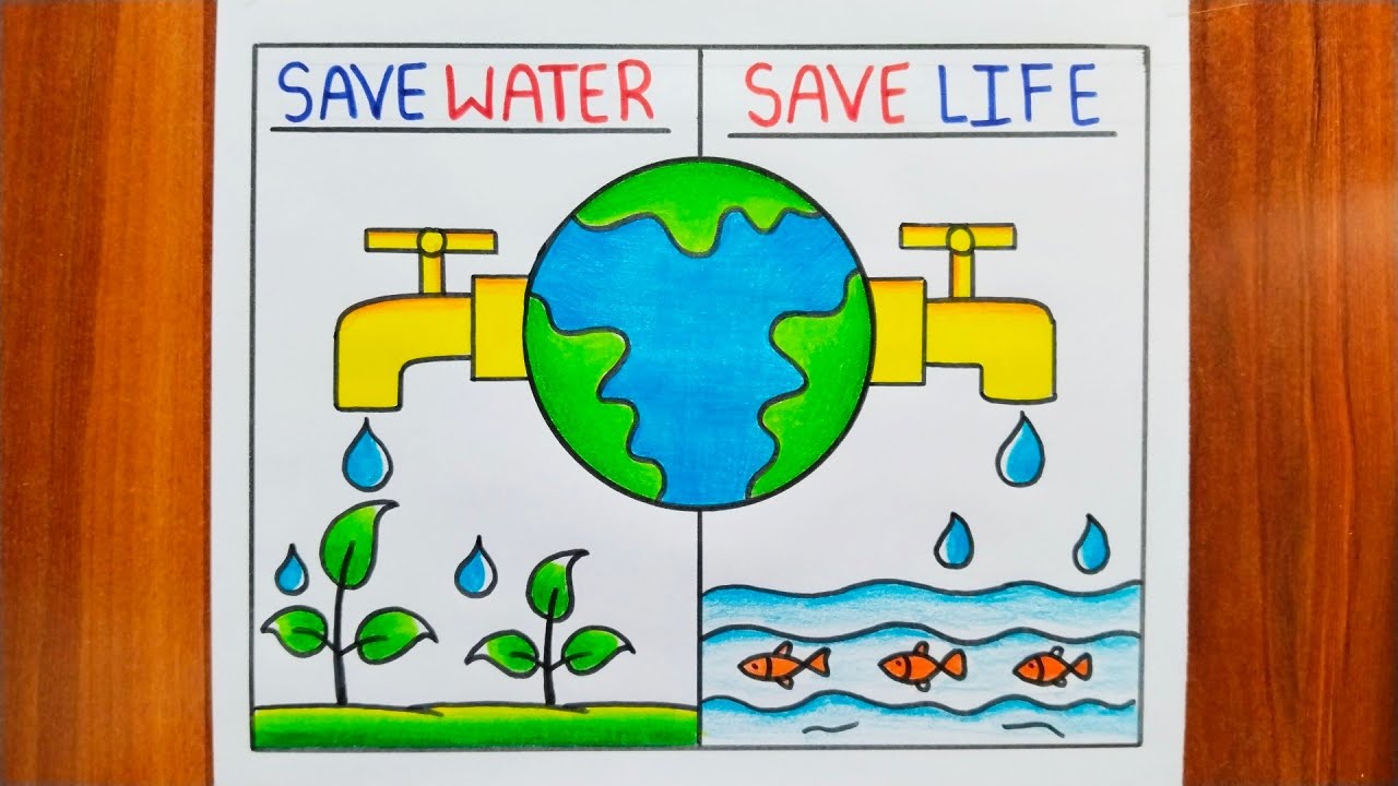 World Water Day Poster Drawing / Save Water Save Life Drawing / Save Water Drawing /Water Day Chitra