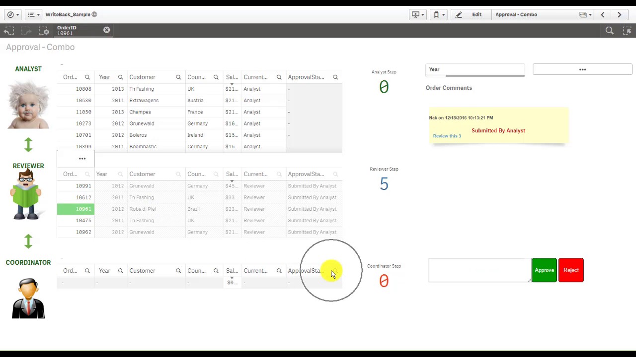Qliksense Writeback (Workflow/Comments) Demo