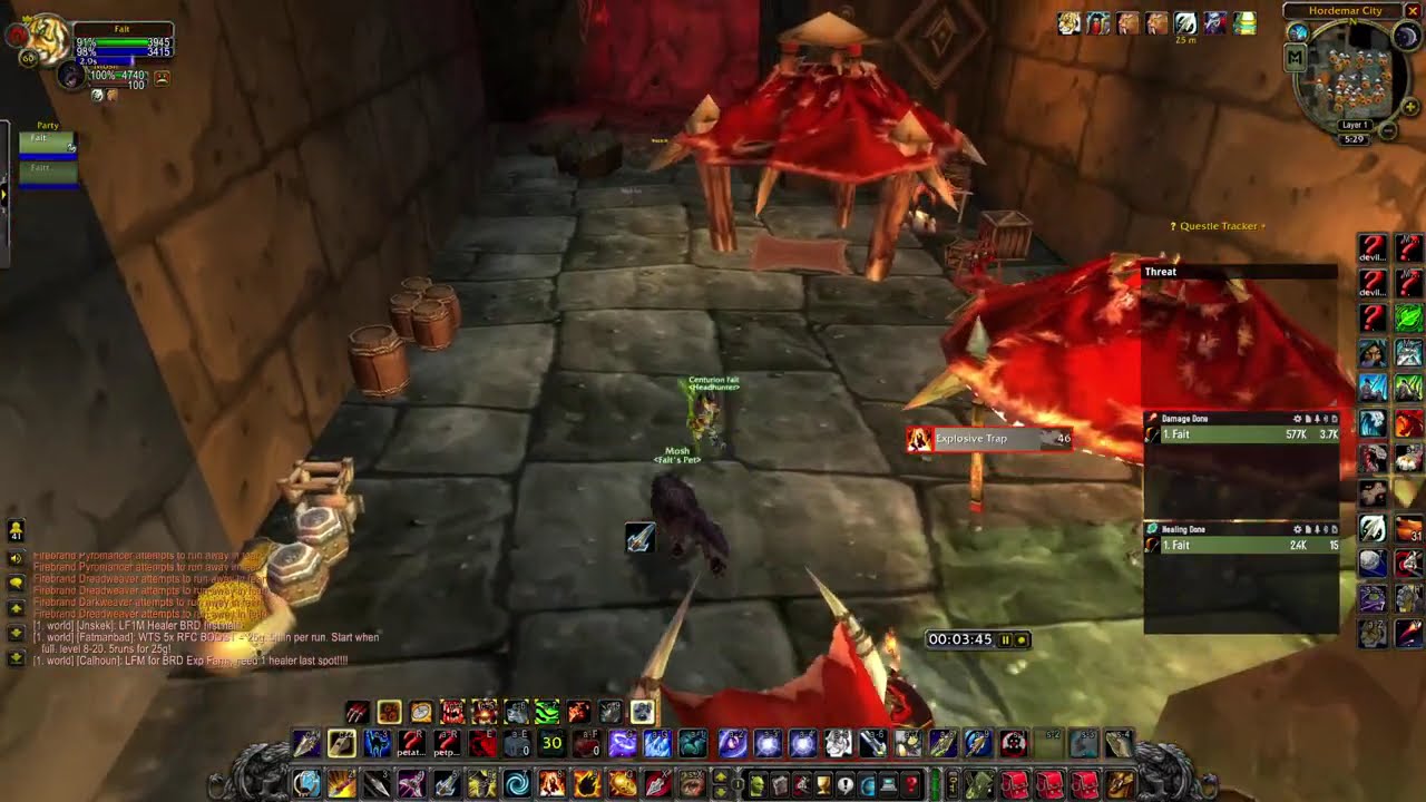 WoW SoD - LBRS Hunter Solo (45-59) 300k-400k xp/hr
