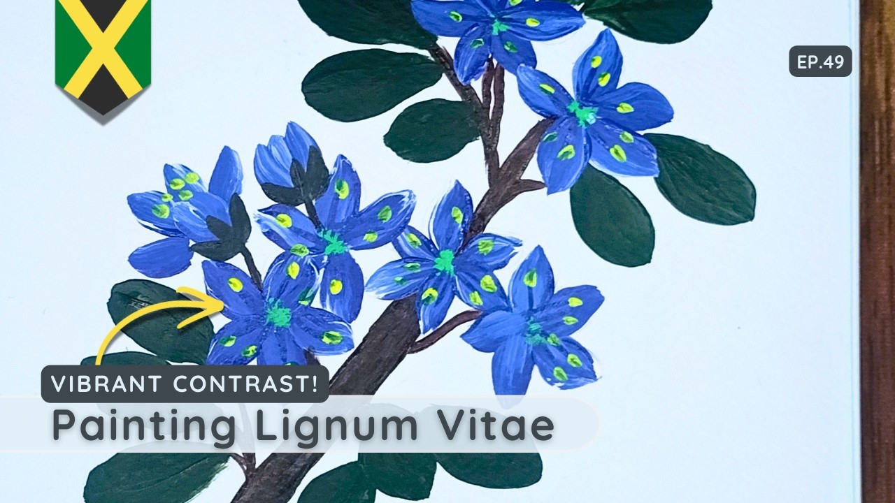 Painting the Lignum Vitae (Guaiacum officinale) | Blue Flowers of Jamaica