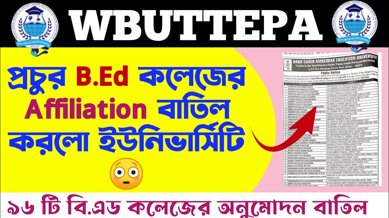 Non affiliated B.Ed College list  and affiliated college list Wbuttepa 2025