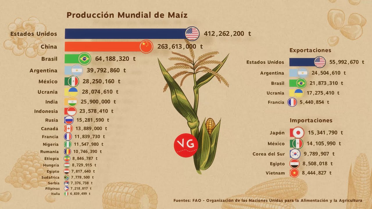Producción Mundial de Maíz - Brasil, Argentina y México entre los Mayores Productores