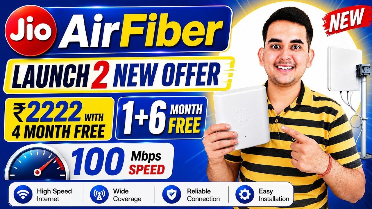 Jio AirFiber 🛜 Launch 2 New OFFERS 😍 1 + 6 Months FREE | 100Mbps & 30Mbps Plan Full Details 2026 🔥