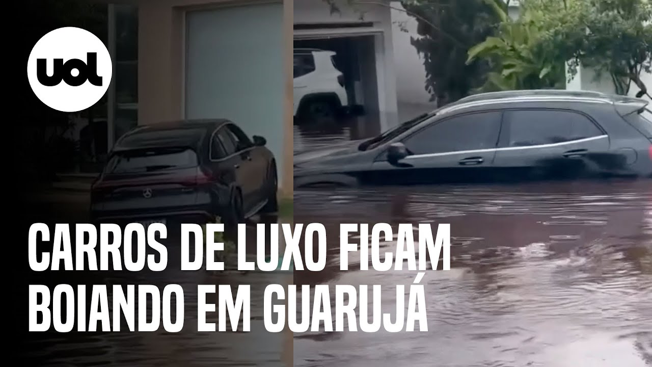 Chuvas no Litoral de São Paulo: Vídeo mostra carros de luxo boiando em condomínio em Guarujá