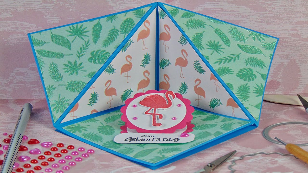 Basteln: Zeltkarte / Geburtstagskarte selber machen / Triangle Corner Pop up Card