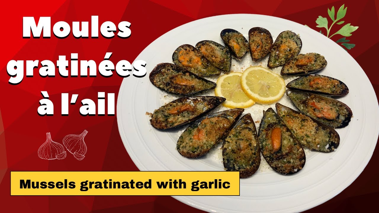 Moules gratinées à l’ail. Mussels gratinated with garlic