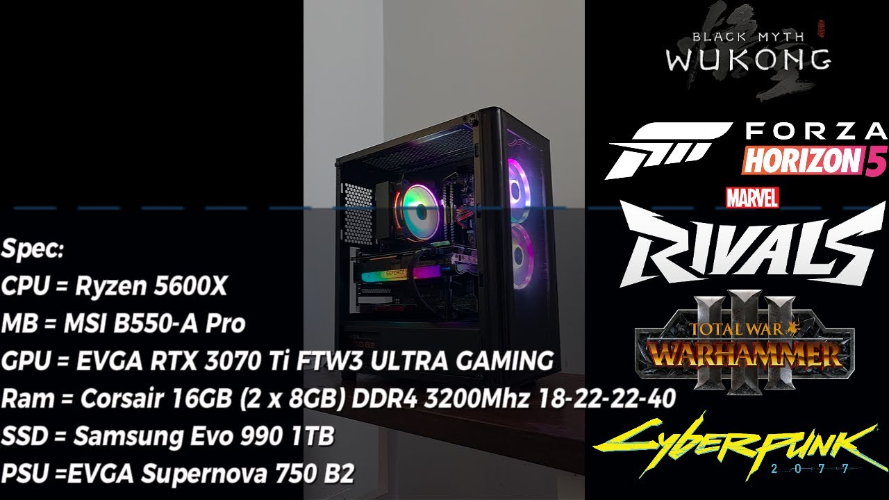 Benchmark Ryzen 5600X 3070ti(EVGA) 16GB DDR4 3200Mhz Built-in-benchmark games only No Commentary