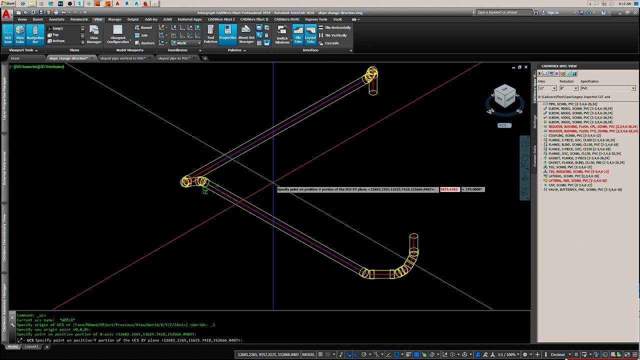 Cadworx; Time saver part 1.  Sloped pipe and  the UCS