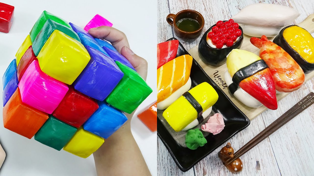Clay Cracking Compilation #2 (relieve stress, clay popping, slime asmr) #medicine #sushi #cube #pie