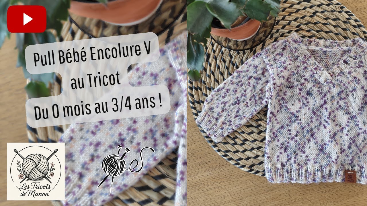 Pull Bébé encolure V au Tricot - Du 0 mois au 3/4 ans