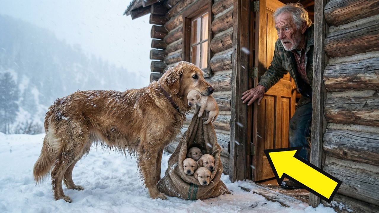 HUMILDE LEÑADOR DEJÓ QUE MAMÁ PERRA GOLDEN Y SUS CACHORROS ENTRARAN EN SU CASA