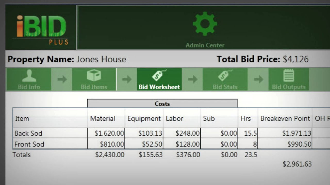Landscape Management-iBid Plus Landscape Estimating Software