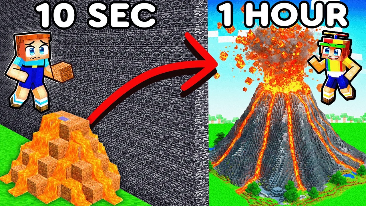 10 Seconds vs 1 Hour VOLCANO Build Battle!