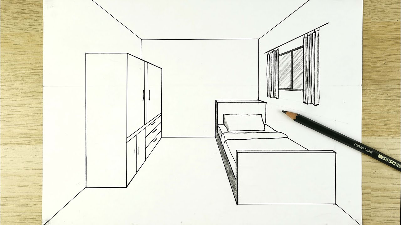 How to Draw a Bedroom in 1-Point Perspective | perspective drawing | drawing room | Arts Academy HD