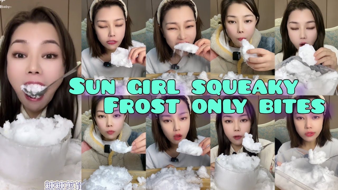 SUN GIRL🤍✨ WHITE ICE FREEZER FROST EATING BITES ONLY 🥶🧊| ICE EATING ASMR 🥣🟣