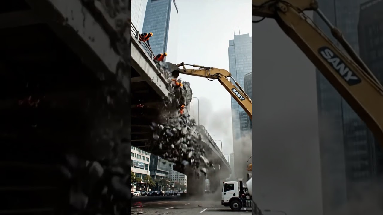 Excavator Accidentally Destroys Bridge Under Repair! 😬 #BridgeFail #ExcavatorMistake