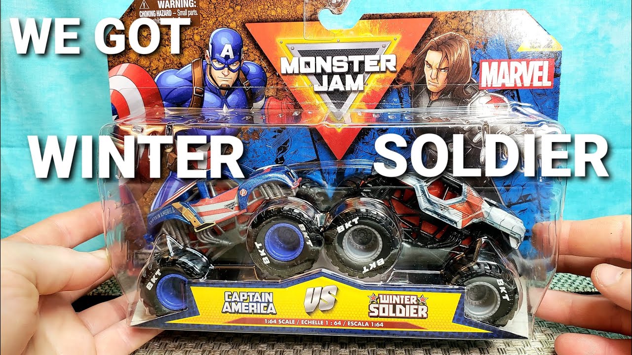 MONSTER JAM CAPTAIN AMERICA VS WINTER SOLDIER UNBOXING AND REVIEW.