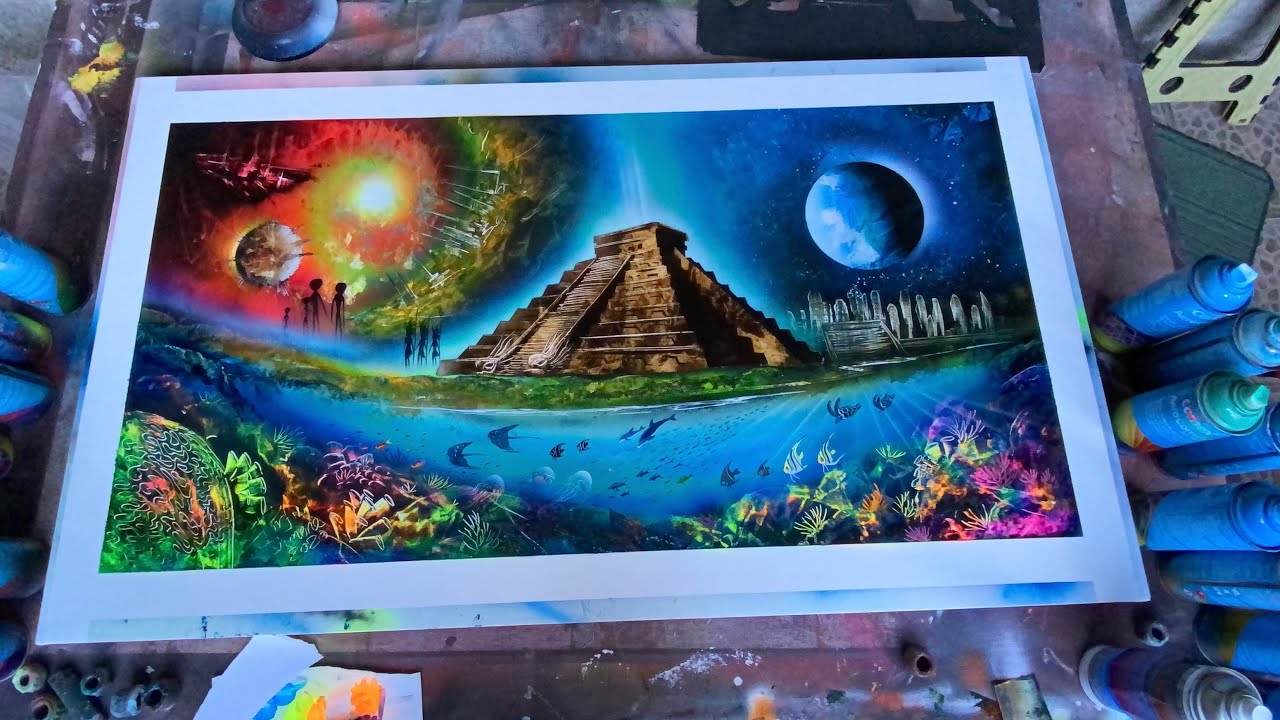 Aliens and mayan spray painting