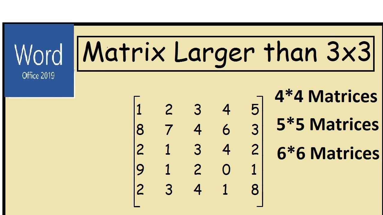 How to create a matrix larger than 3x3 in Microsoft Word | 2019 Video