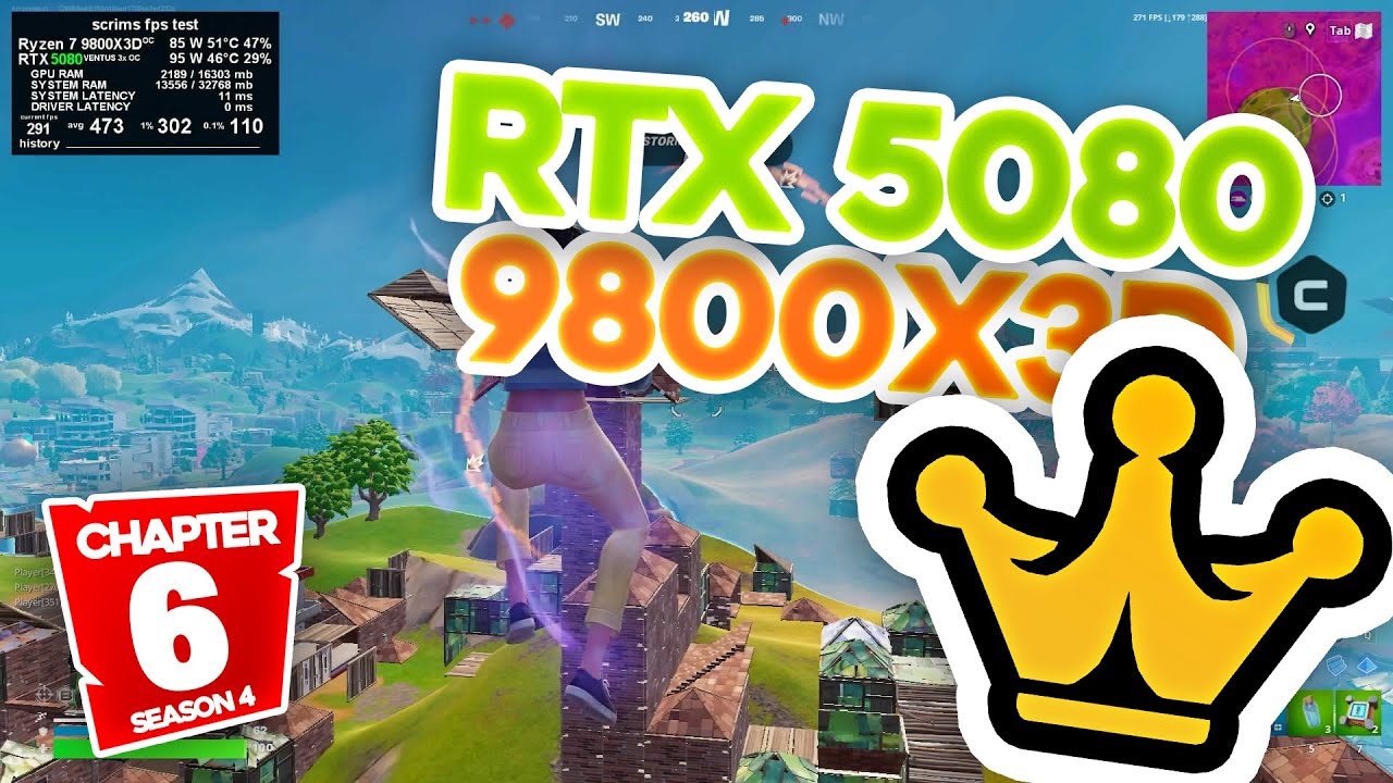 Ryzen 7 9800X3D + MSI 5080 (noble scrims) fortnite chapter 6 season 4 fps test stacked endgame